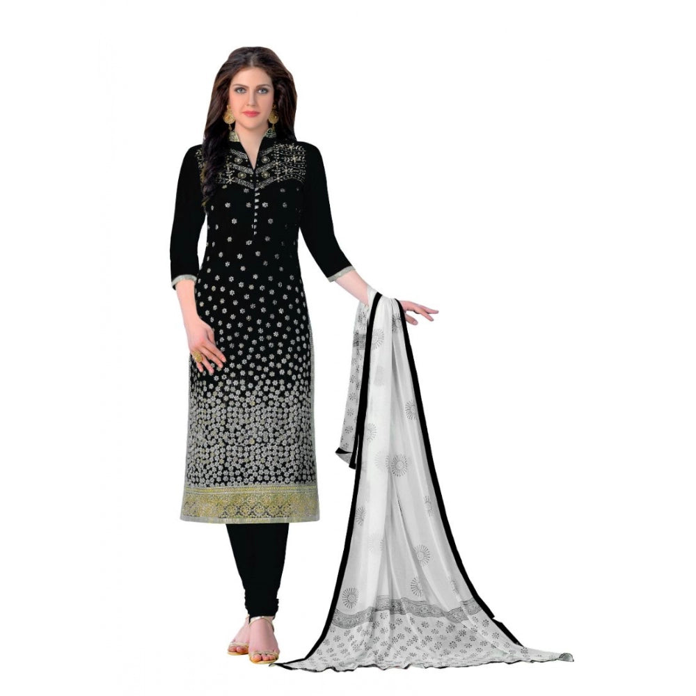 Indoraa Women's Cotton Unstitched Salwar-Suit Material With Dupatta (Black, 2-2.5mtrs)