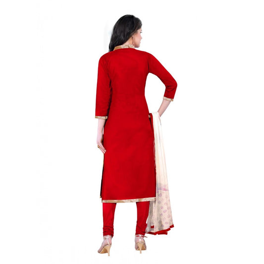 Indoraa Women's Cotton Unstitched Salwar-Suit Material With Dupatta (Red, 2-2.5mtrs)