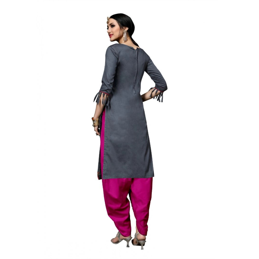 Indoraa Women's Cotton Unstitched Salwar-Suit Material With Dupatta (Grey, 2-2.5mtrs)