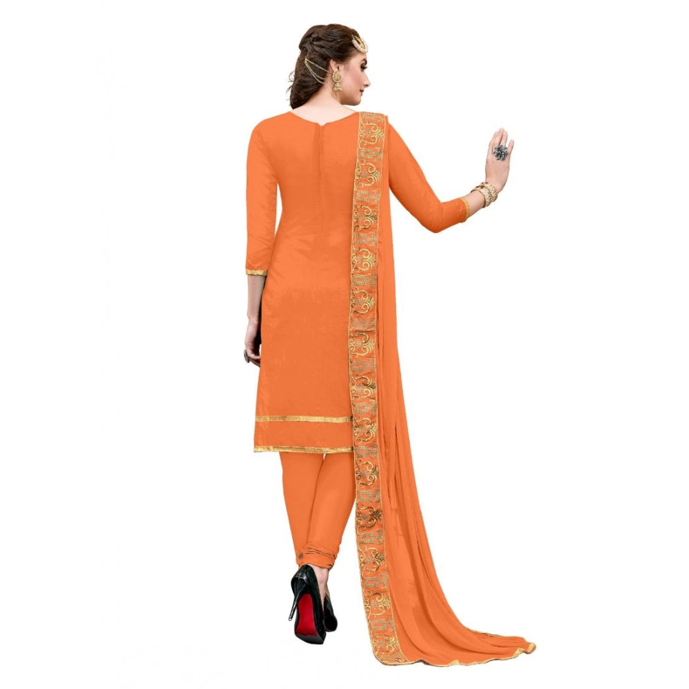 Indoraa Women's Chanderi Cotton Unstitched Salwar-Suit Material With Dupatta (Oranage, 2-2.5mtrs)