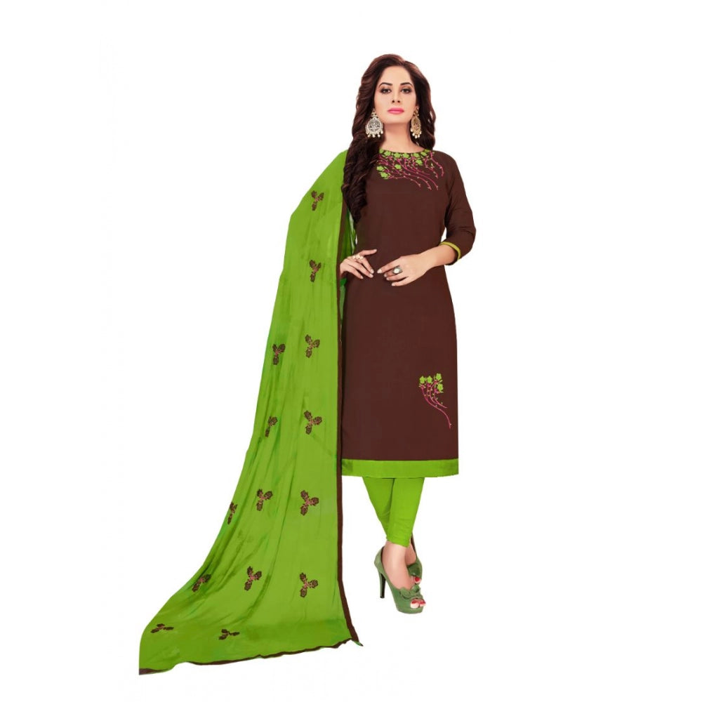 Indoraa Women's Glaze Cotton Unstitched Salwar-Suit Material With Dupatta (Brown, 2-2.5mtrs)