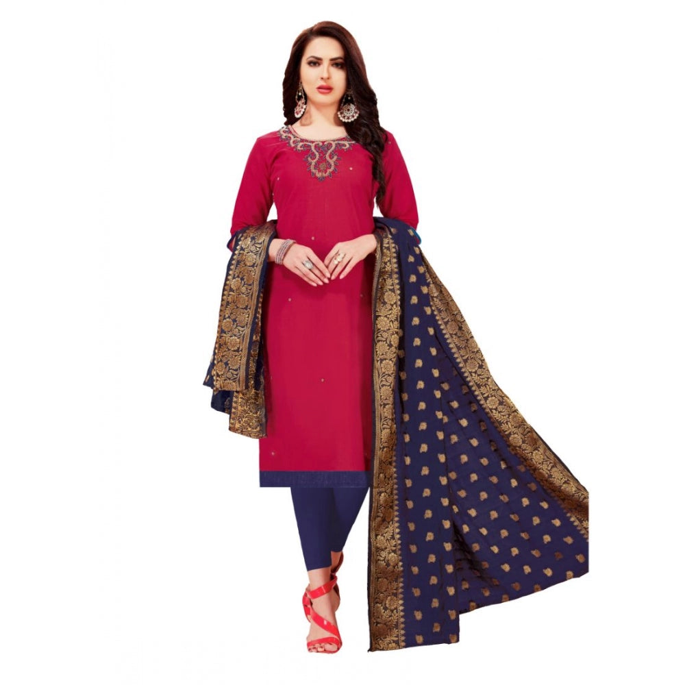 Indoraa Women's Slub Cotton Unstitched Salwar-Suit Material With Dupatta (Magenta, 2-2.5mtrs)