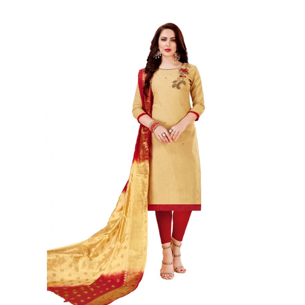 Indoraa Women's Slub Cotton Unstitched Salwar-Suit Material With Dupatta (Sandel, 2-2.5mtrs)
