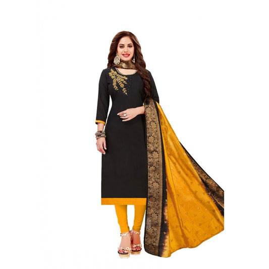 Indoraa Women's Slub Cotton Unstitched Salwar-Suit Material With Dupatta (Black, 2-2.5mtrs)