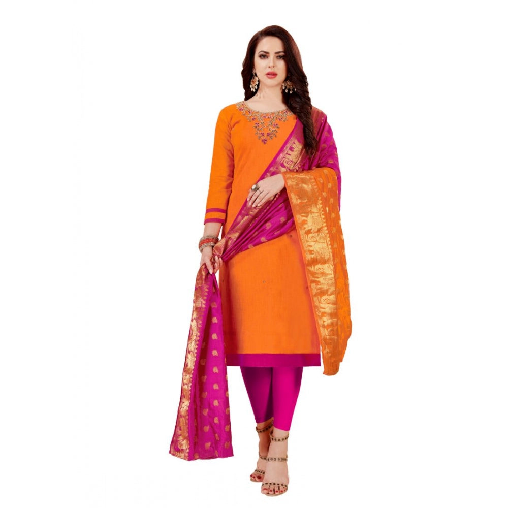 Indoraa Women's Slub Cotton Unstitched Salwar-Suit Material With Dupatta (Oranage, 2-2.5mtrs)