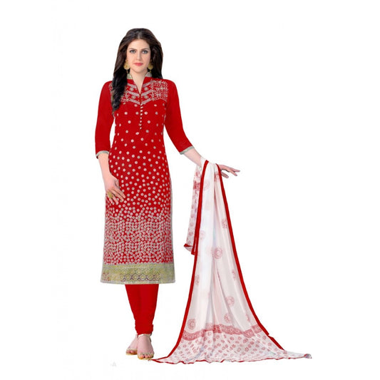 Indoraa Women's Cotton Unstitched Salwar-Suit Material With Dupatta (Red, 2-2.5mtrs)