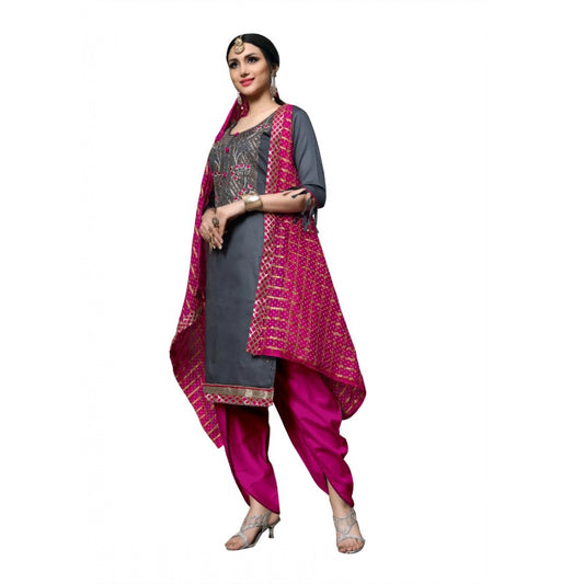 Indoraa Women's Cotton Unstitched Salwar-Suit Material With Dupatta (Grey, 2-2.5mtrs)