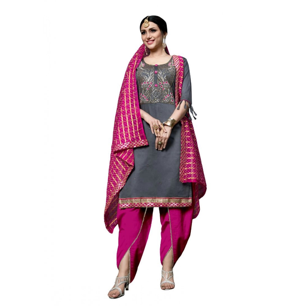Indoraa Women's Cotton Unstitched Salwar-Suit Material With Dupatta (Grey, 2-2.5mtrs)