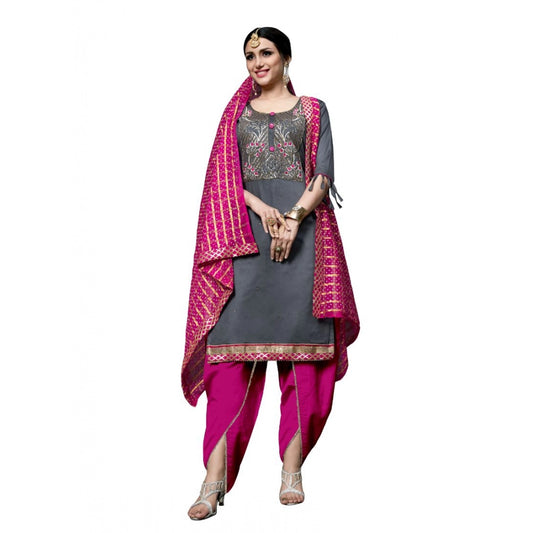 Indoraa Women's Cotton Unstitched Salwar-Suit Material With Dupatta (Grey, 2-2.5mtrs)