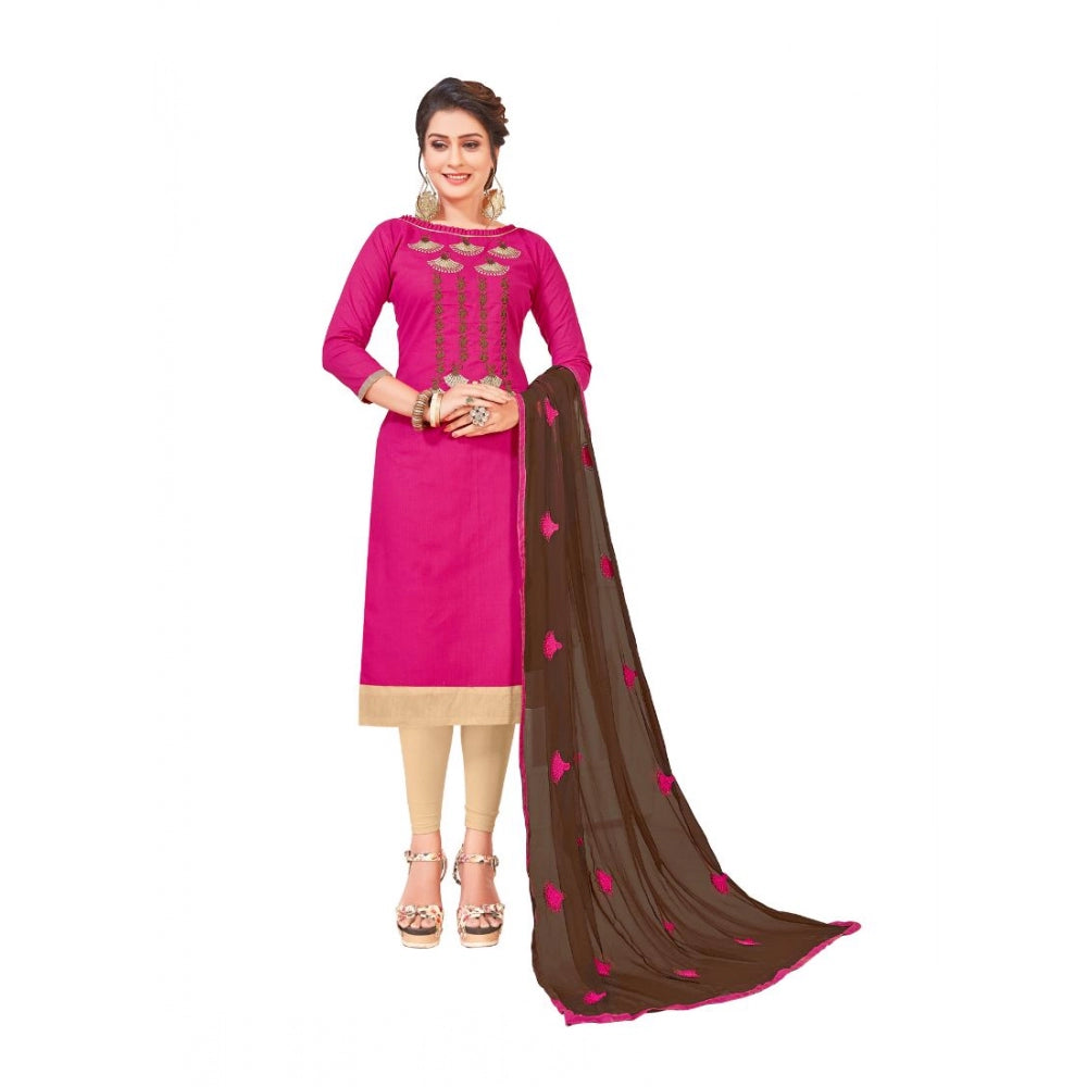 Indoraa Women's Slub Cotton Unstitched Salwar-Suit Material With Dupatta (Pink, 2-2.5mtrs)