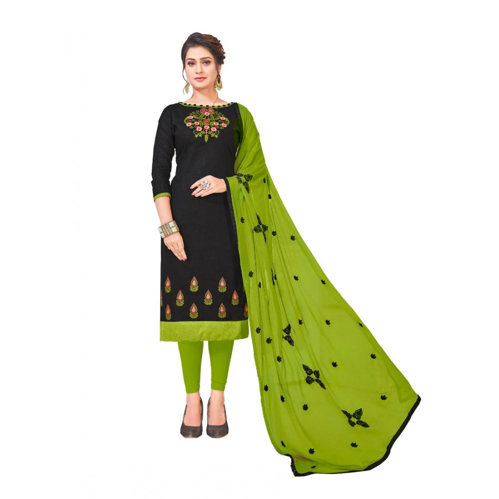 Indoraa Women's Slub Cotton Unstitched Salwar-Suit Material With Dupatta (Black, 2-2.5mtrs)