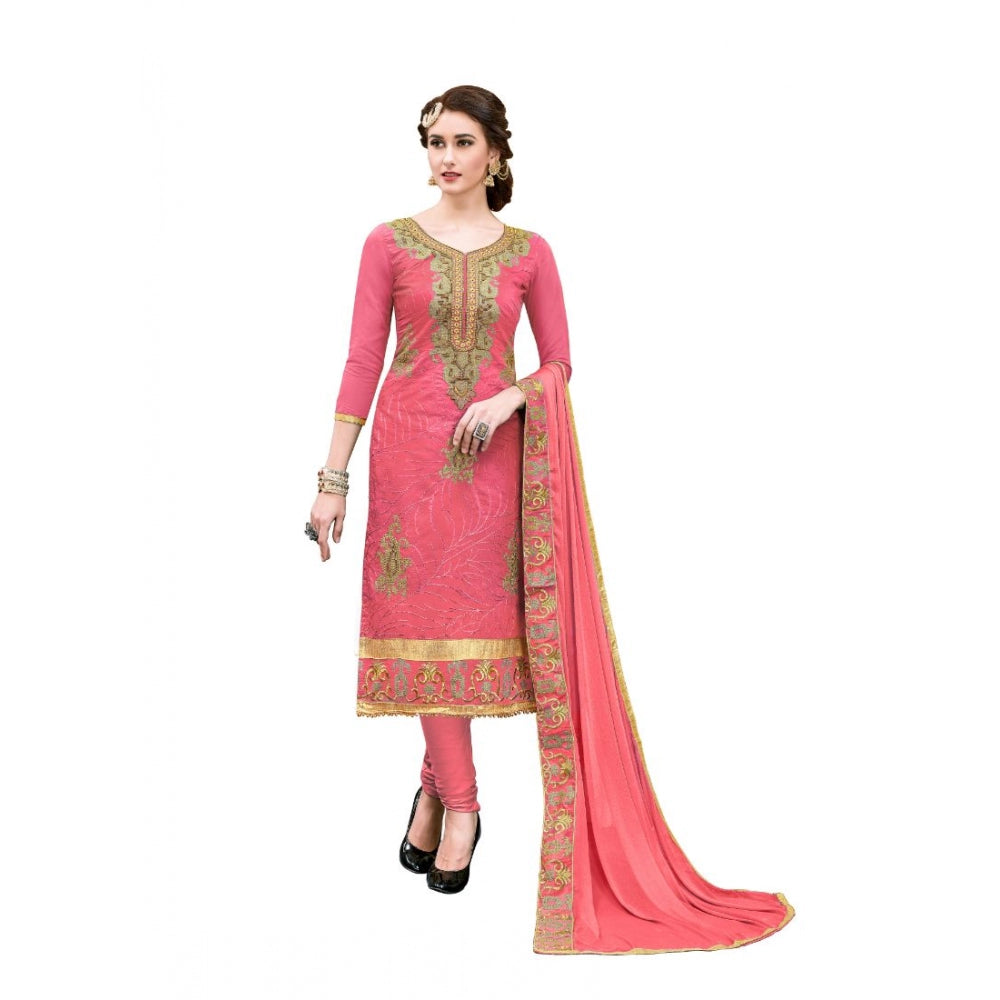 Indoraa Women's Chanderi Cotton Unstitched Salwar-Suit Material With Dupatta (Pige , 2-2.5mtrs)