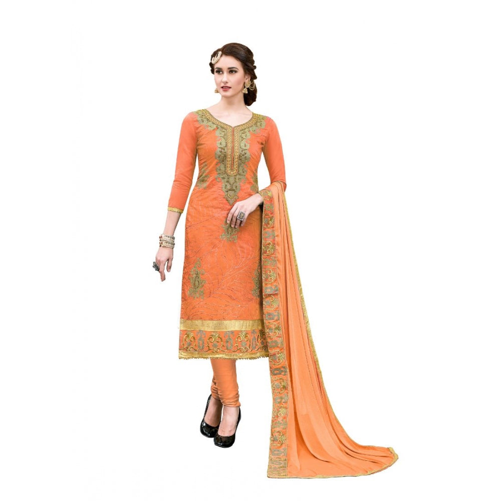 Indoraa Women's Chanderi Cotton Unstitched Salwar-Suit Material With Dupatta (Oranage, 2-2.5mtrs)