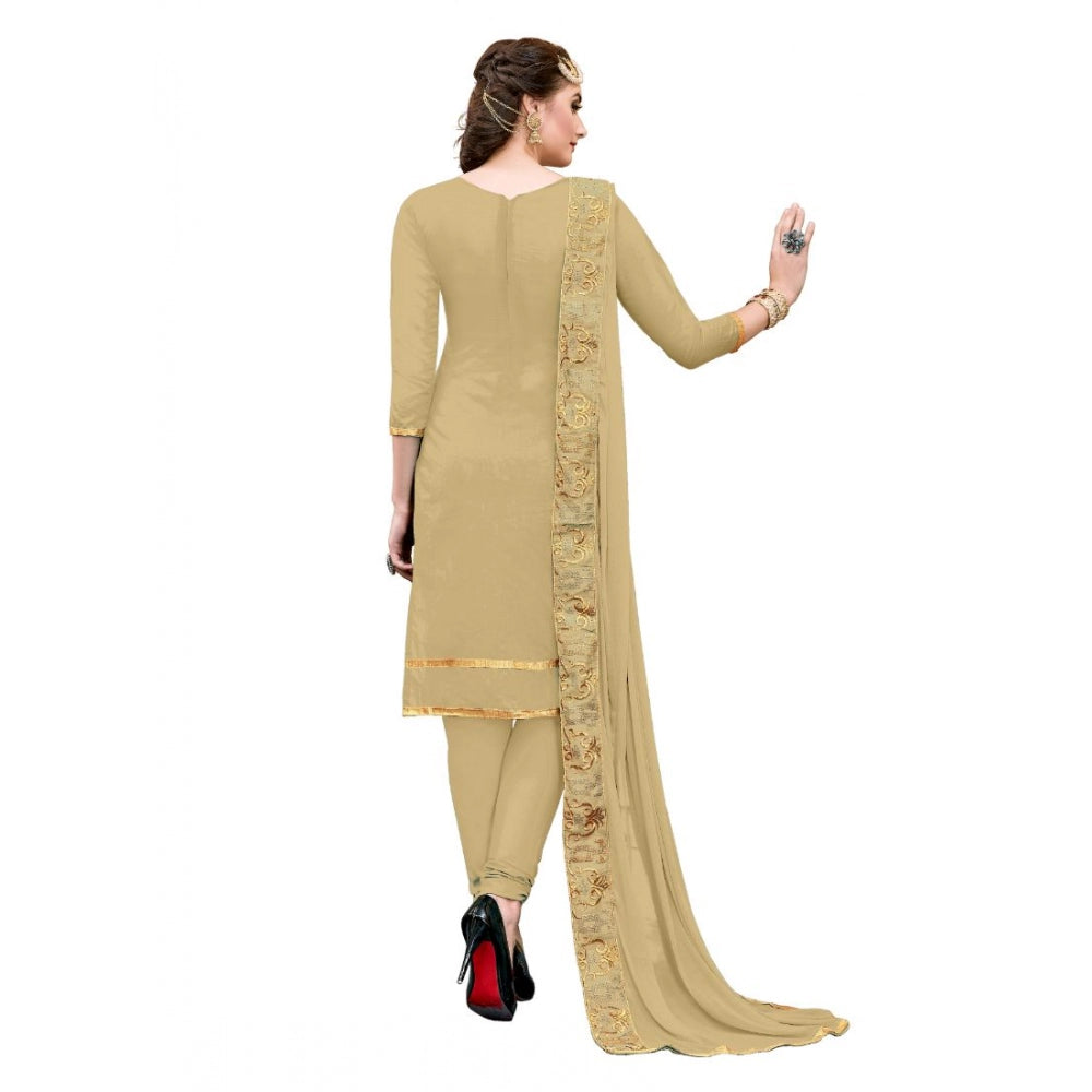 Indoraa Women's Chanderi Cotton Unstitched Salwar-Suit Material With Dupatta (Light Green, 2-2.5mtrs)