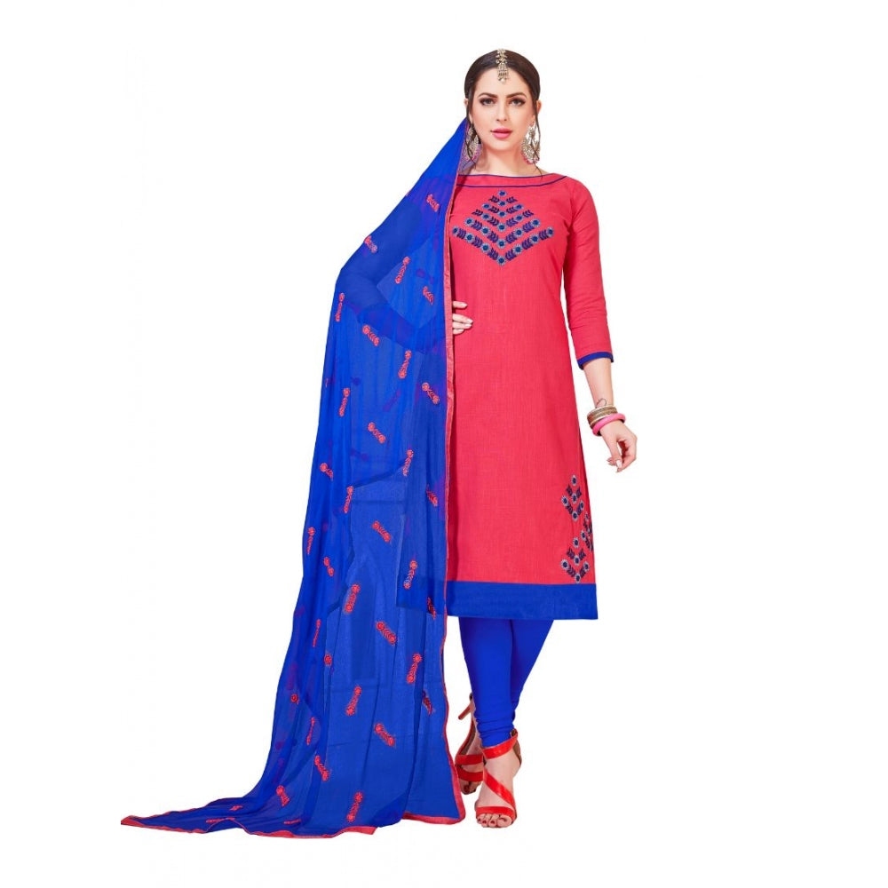 Indoraa Women's Slub Cotton Unstitched Salwar-Suit Material With Dupatta (Pink, 2-2.5mtrs)
