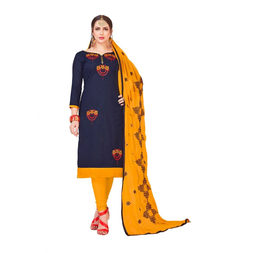 Indoraa Women's Slub Cotton Unstitched Salwar-Suit Material With Dupatta (Navy Blue, 2-2.5mtrs)