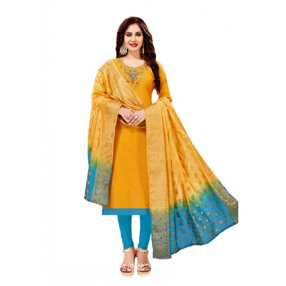 Indoraa Women's Slub Cotton Unstitched Salwar-Suit Material With Dupatta (Yellow, 2-2.5mtrs)