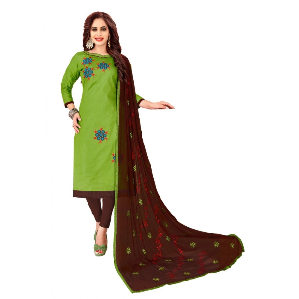 Indoraa Women's Glaze Cotton Unstitched Salwar-Suit Material With Dupatta (Green, 2-2.5mtrs)