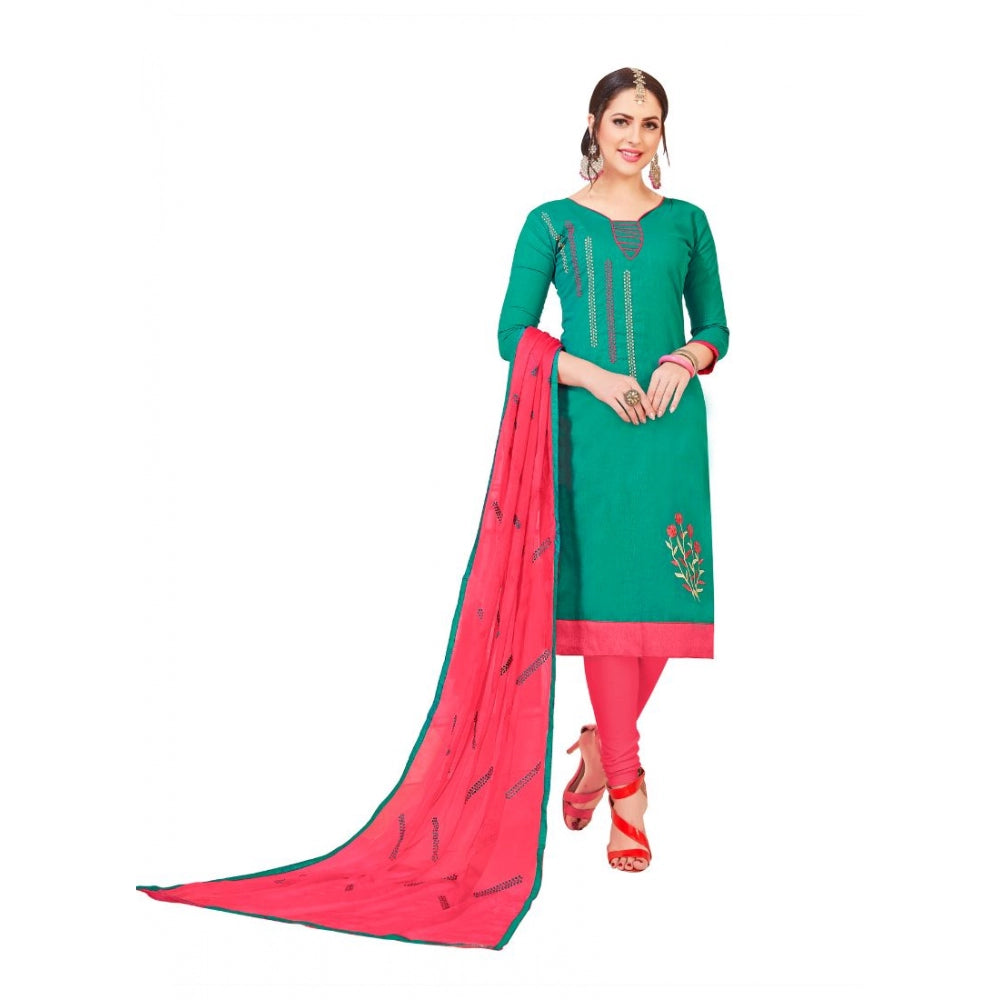 Indoraa Women's Slub Cotton Unstitched Salwar-Suit Material With Dupatta (Green, 2-2.5mtrs)
