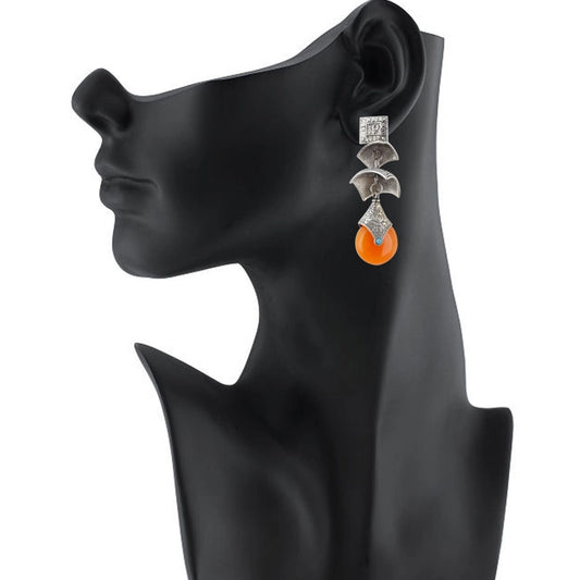 indoraa Women's Silver Plated Hook Dangler Hanging Earrings-Silver