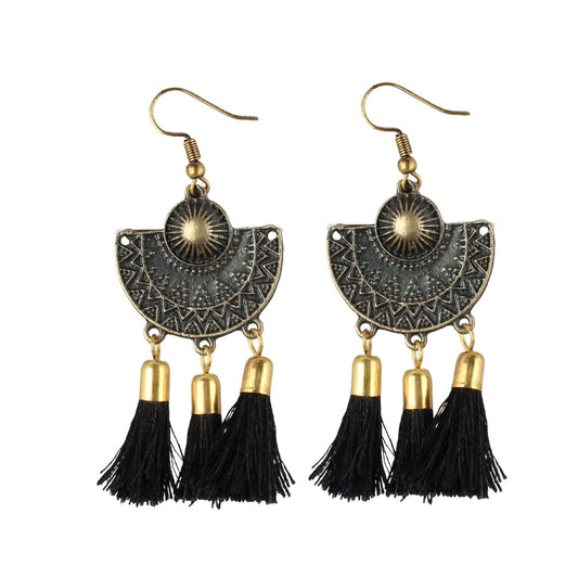 indoraa Women's Gold Plated Tassel Fashion Earrings-Black