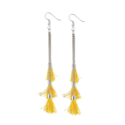 indoraa Women's Silver Plated Hook Dangler Hanging Tassel Fashion Earrings-Silver