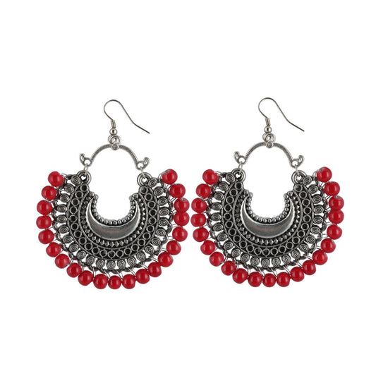 indoraa Women's Silver Plated Hook Dangler Hanging Beads Earrings-Silver