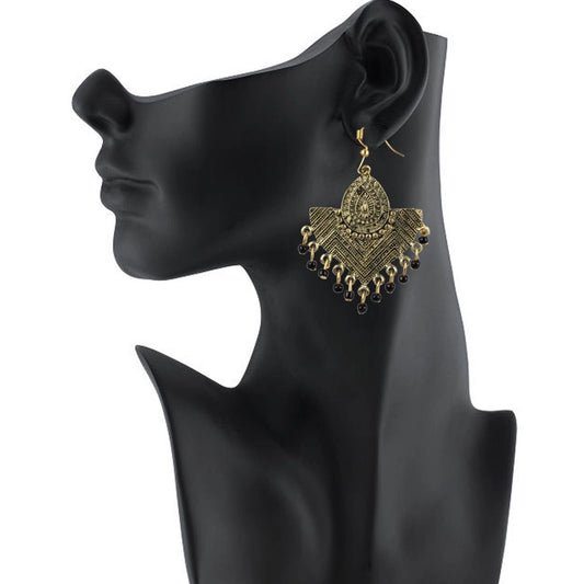 indoraa Women's Gold Plated, Beads Hook Dangler Hanging Tassel Earrings-Gold