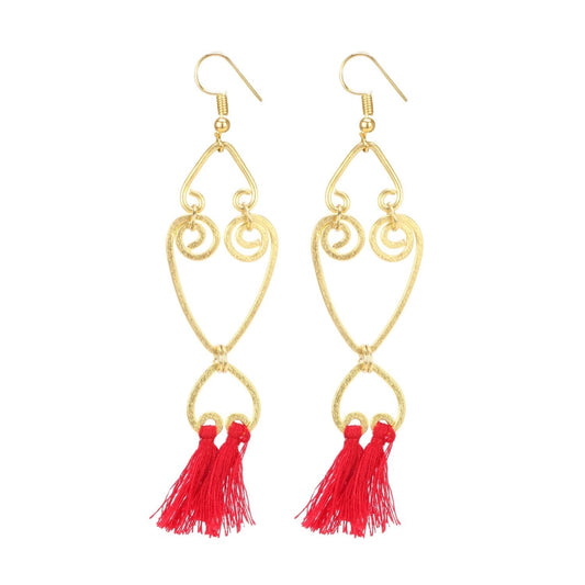 indoraa Women's Oxidized Silver plated Hook Dangler Hanging Tassel Earrings-Gold