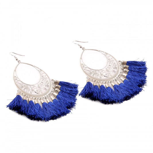 indoraa Women's Silver Plated Hook Dangler Hanging Tassels Earring-Silver