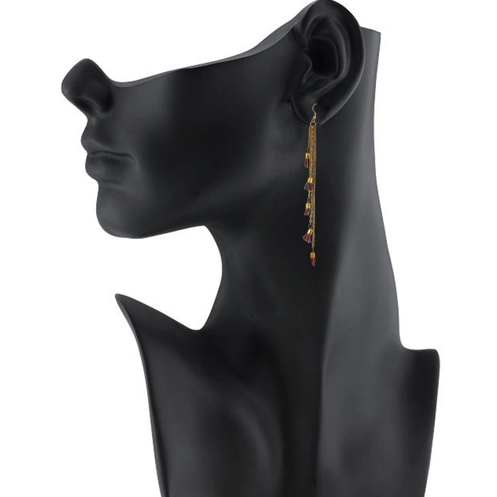 indoraa Women's Alloy, Beads Hook Dangler Hanging Tassel Earrings-Multi