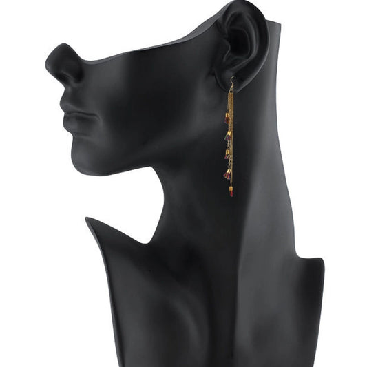 indoraa Women's Alloy, Beads Hook Dangler Hanging Tassel Earrings-Multi