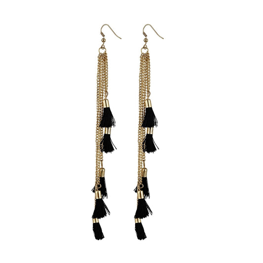indoraa Women's Alloy, Beads Hook Dangler Hanging Tassel Earrings-Black