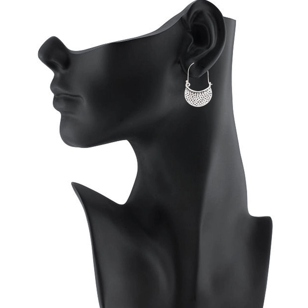 indoraa Women's Silver Plated Hook Dangler Hanging Earrings-Silver