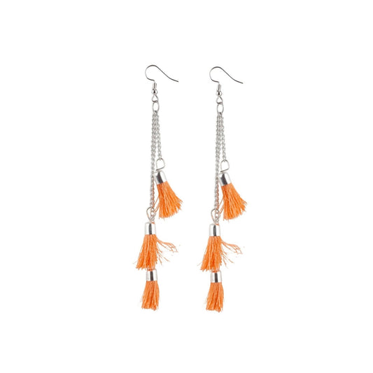 indoraa Women's Tassels Beads Hook Dangler Hanging Hanging Earrings-Orange
