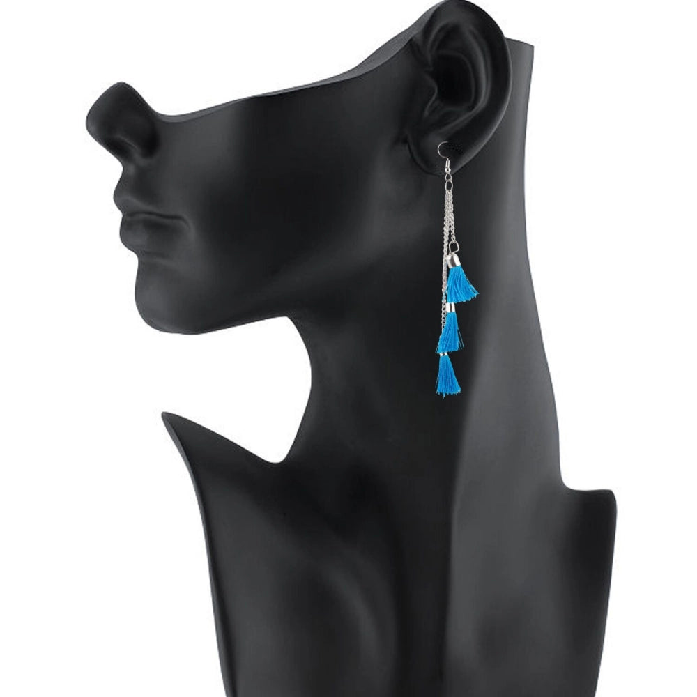 indoraa Women's Tassels Beads Hook Dangler Hanging Hanging Earrings-Blue