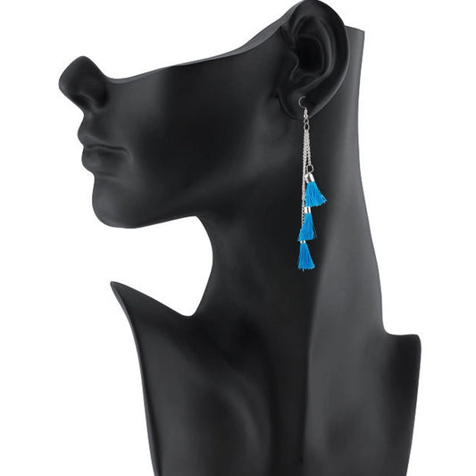 indoraa Women's Tassels Beads Hook Dangler Hanging Hanging Earrings-Blue