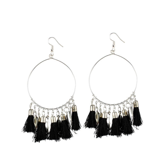 indoraa Women's Alloy Hook Dangler Hanging Tassel Fashion Earrings-Black