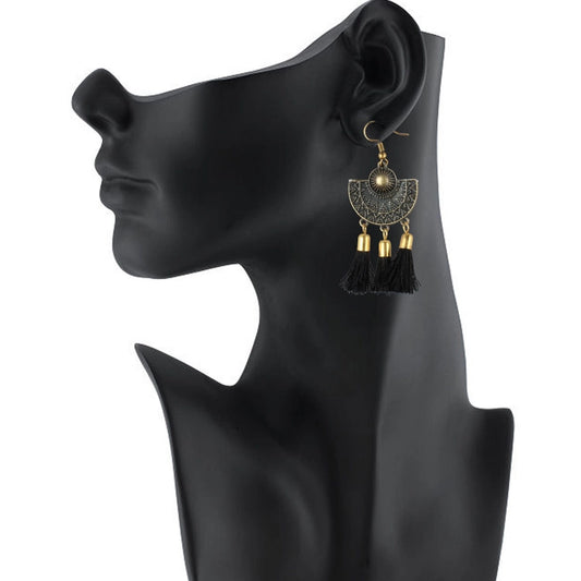 indoraa Women's Gold Plated Tassel Fashion Earrings-Black