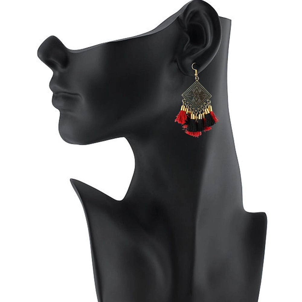 indoraa Women's Alloy Hook Dangler Hanging Tassel Earrings-Multicolour