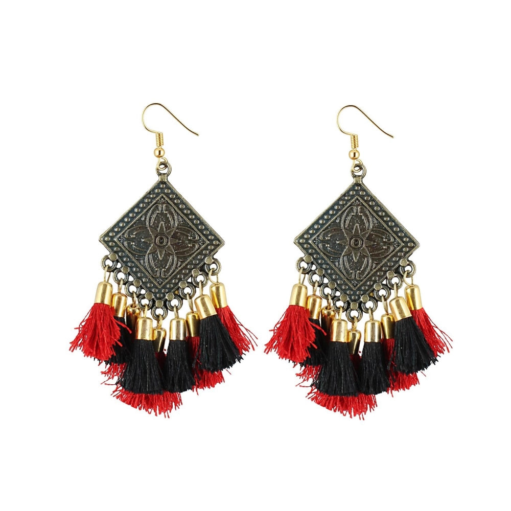 indoraa Women's Alloy Hook Dangler Hanging Tassel Earrings-Multicolour