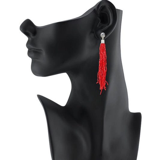 indoraa Women's Alloy, Beads Hook Dangler Hanging Earrings-Red