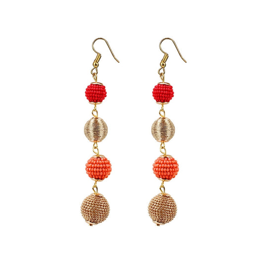 indoraa Women's Gold Plated Hook Dangler Hanging Tassel Earrings-Golden,Red