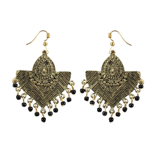 indoraa Women's Gold Plated, Beads Hook Dangler Hanging Tassel Earrings-Gold