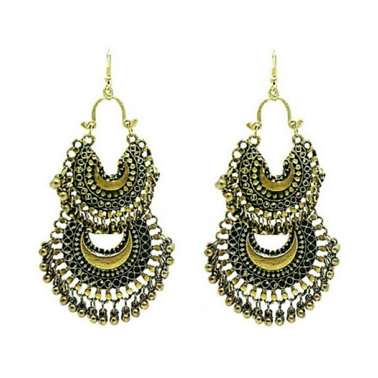 indoraa Women's Gold Plated Hook Dangler Hanging Earrings-Gold