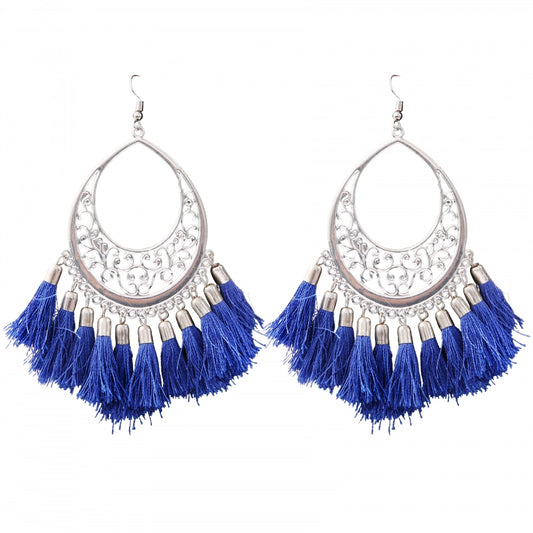indoraa Women's Silver Plated Hook Dangler Hanging Tassels Earring-Silver
