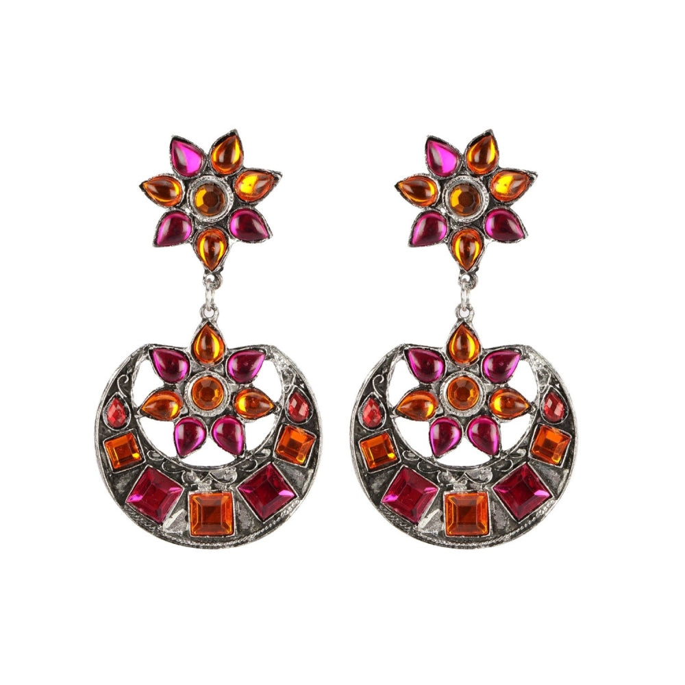indoraa Women's Silver plated Hook Dangler Hanging Earrings-Multi