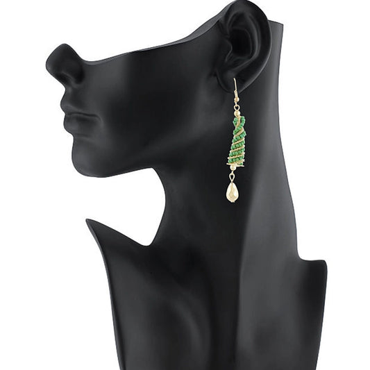 indoraa Women's Alloy Hook Dangler Hanging Earrings-Green