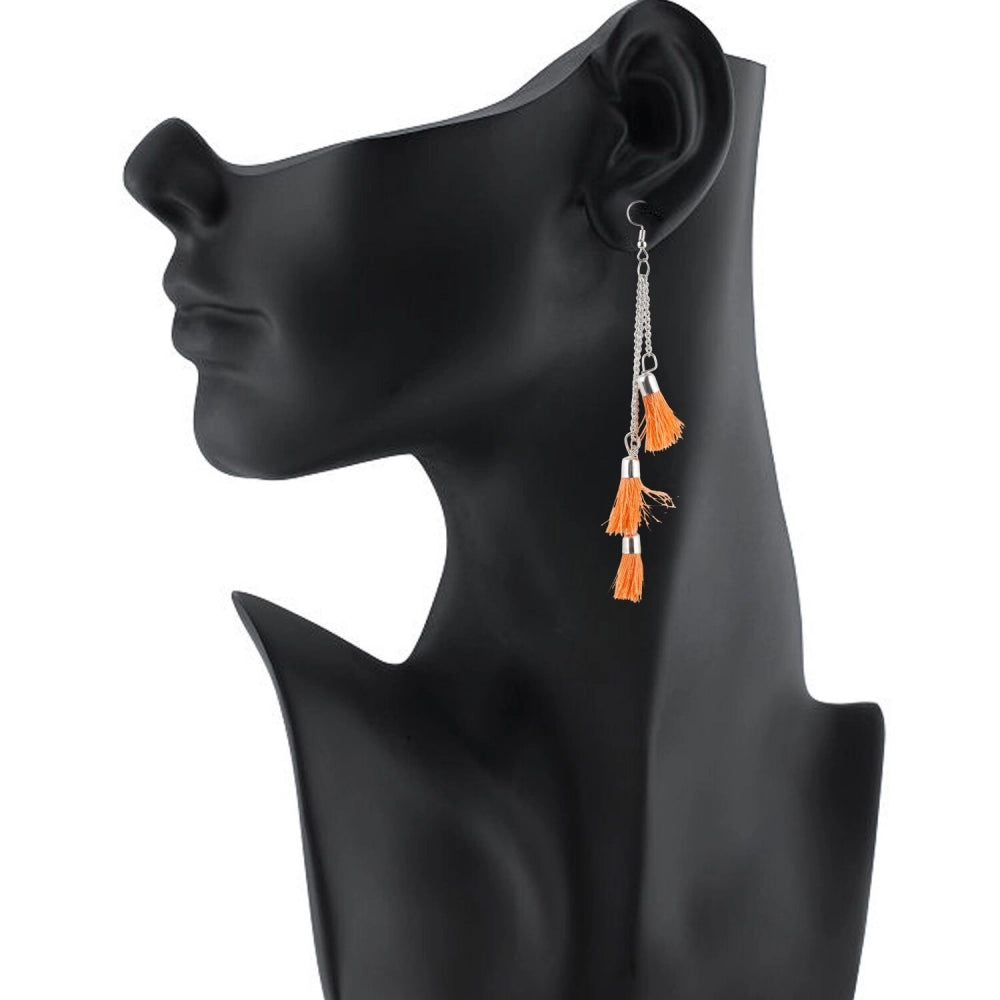 indoraa Women's Tassels Beads Hook Dangler Hanging Hanging Earrings-Orange