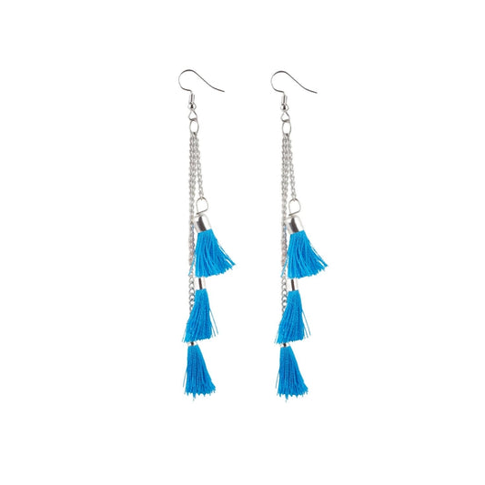 indoraa Women's Tassels Beads Hook Dangler Hanging Hanging Earrings-Blue
